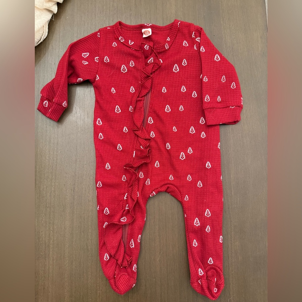 Amazon Kids Red Bodysuit with Christmas Trees